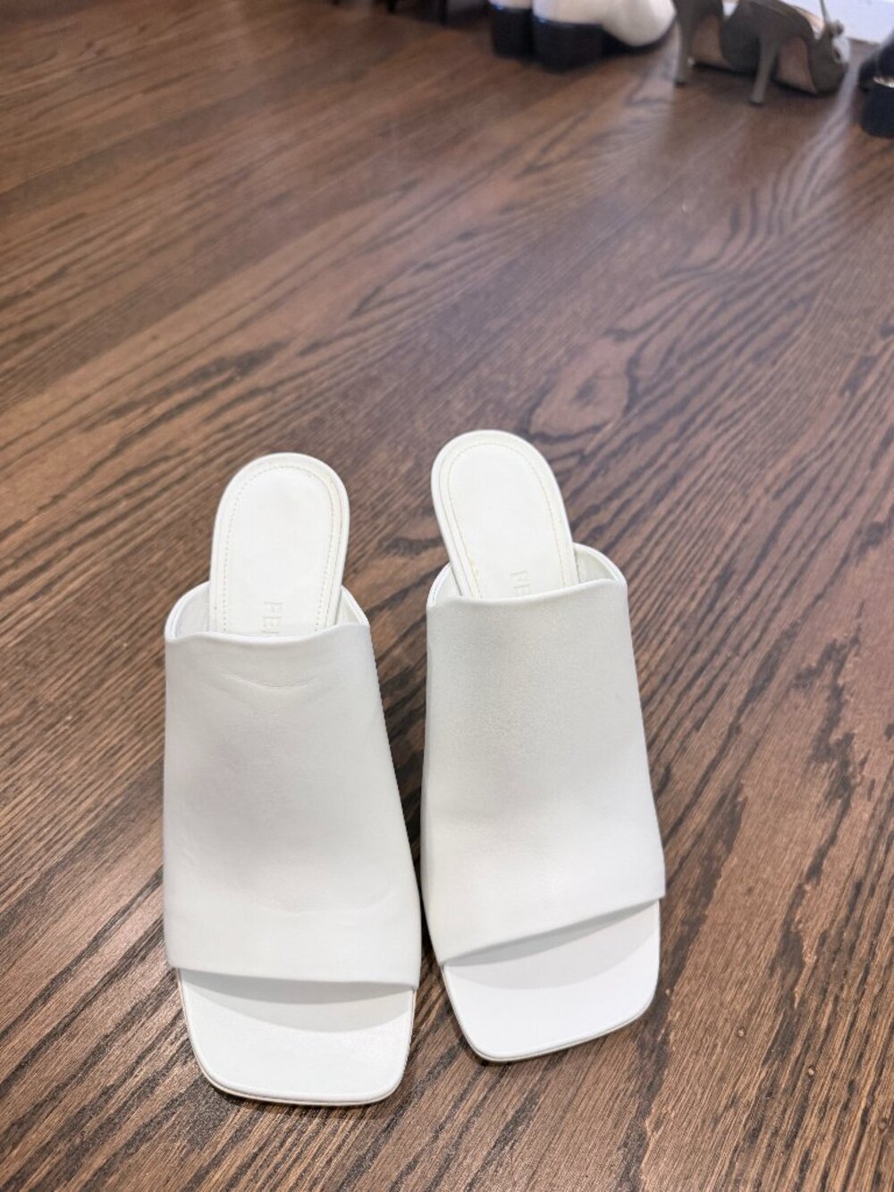 Salvatore Ferragamo white leather mules